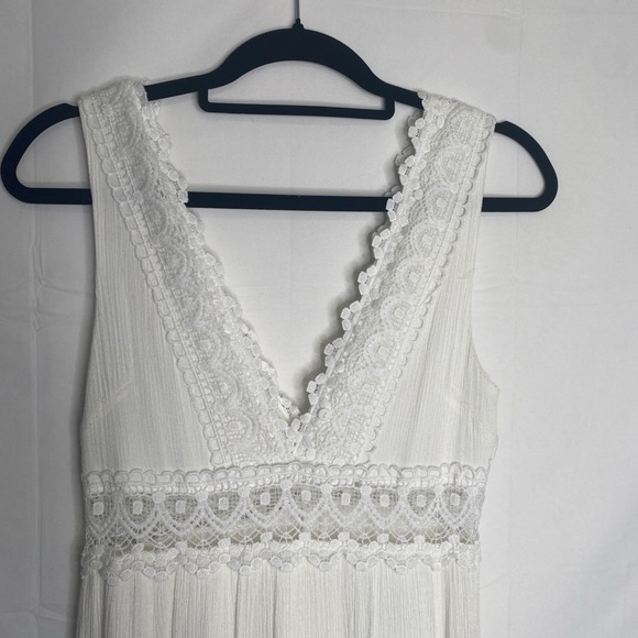 Altar'd State White Lace Trim Plunge Neck Maxi Dress Women's Small Romantic Boho - Picture 2 of 7